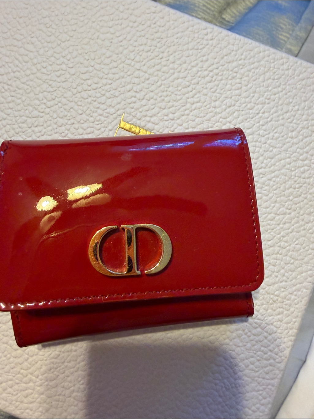 Dior Red Patent Leather Wallet With Gold Cd Logo
